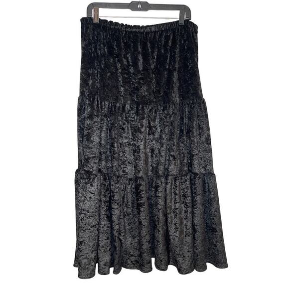 Vintage Nouvelle Black Crush Velvet Peasant Midi Skirt Women's Size Medium - Picture 2 of 4